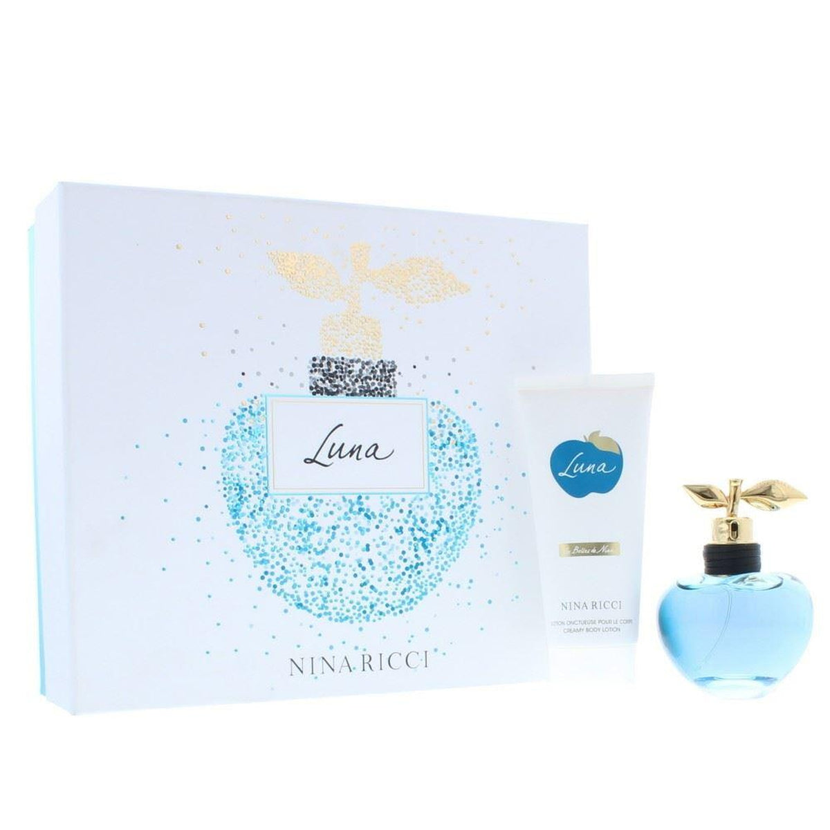 Nina Luna 2 piece hard box gift set with 2.8 oz eau de toilette and 3.4 oz body lotion