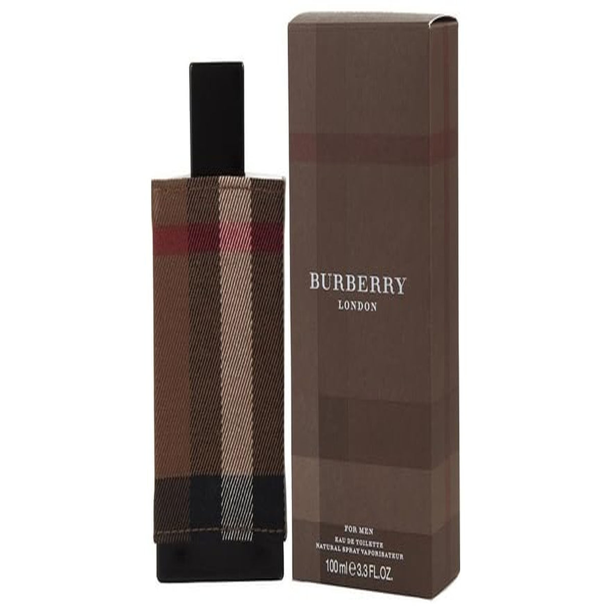 Burberry London 3.4 oz EDT Spray bottle with classic plaid fabric design