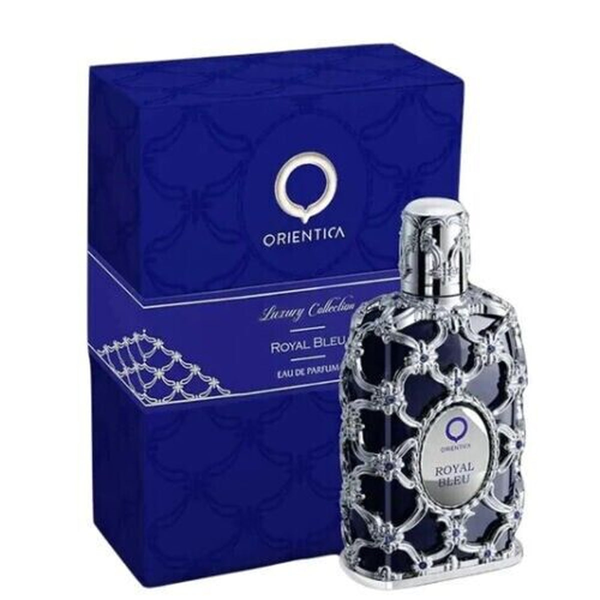 Orientica Royal Bleu 2.7 oz Eau de Parfum Spray bottle and packaging
