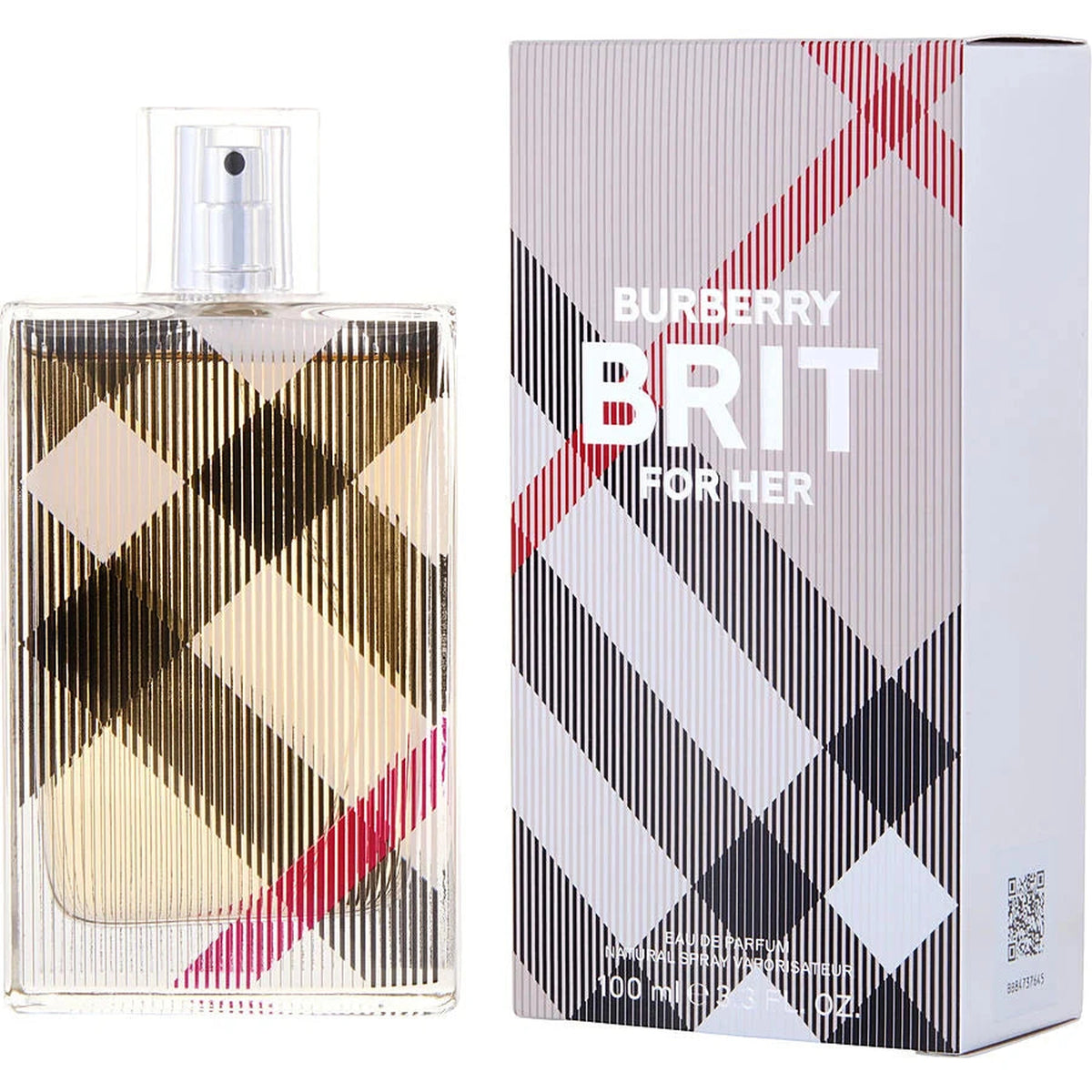 Burberry Brit 3.4 oz Eau de Parfum Spray bottle with signature check design