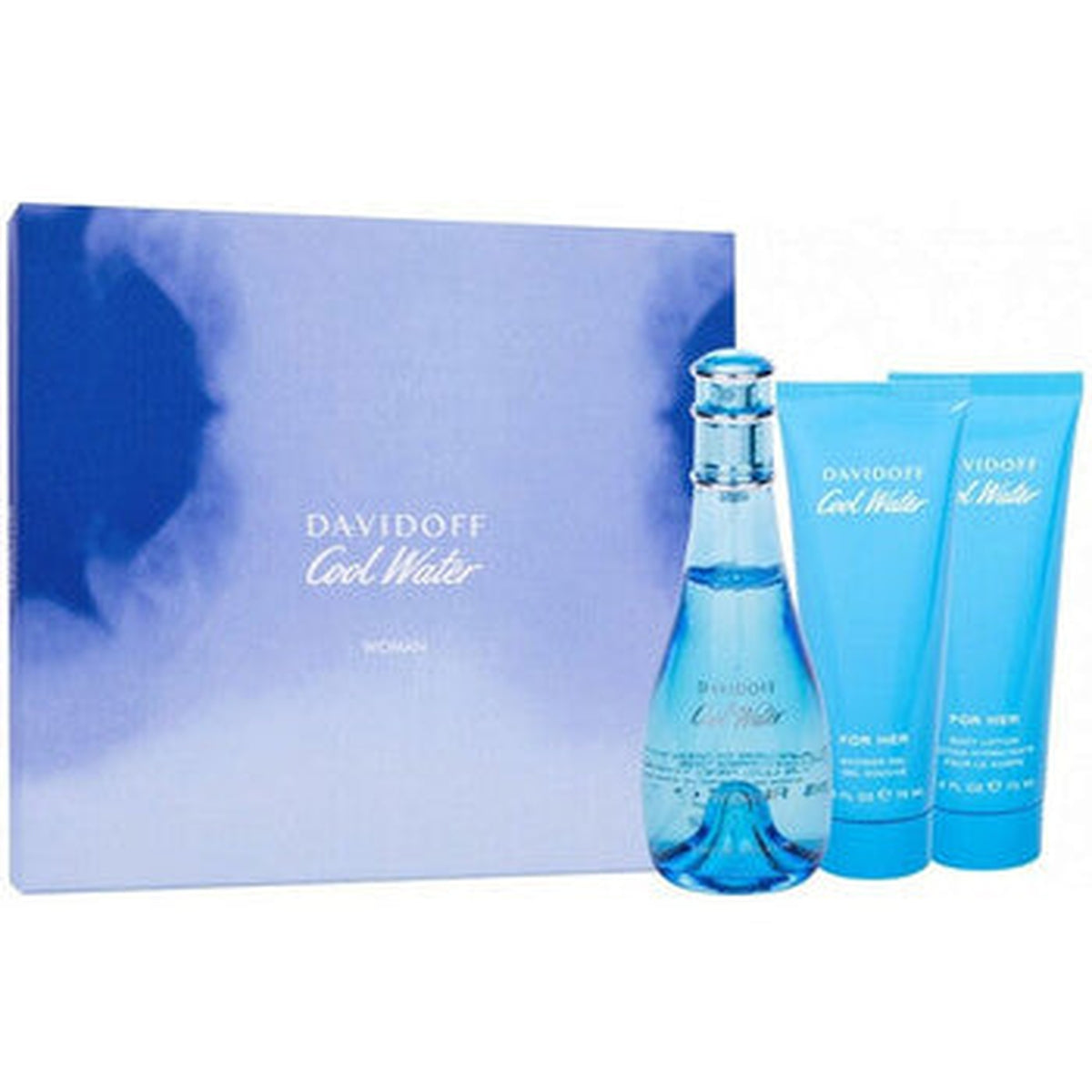 Davidoff Cool Water 3 piece men's fragrance gift set with 3.4 oz Eau de Toilette, body lotion, and shower gel