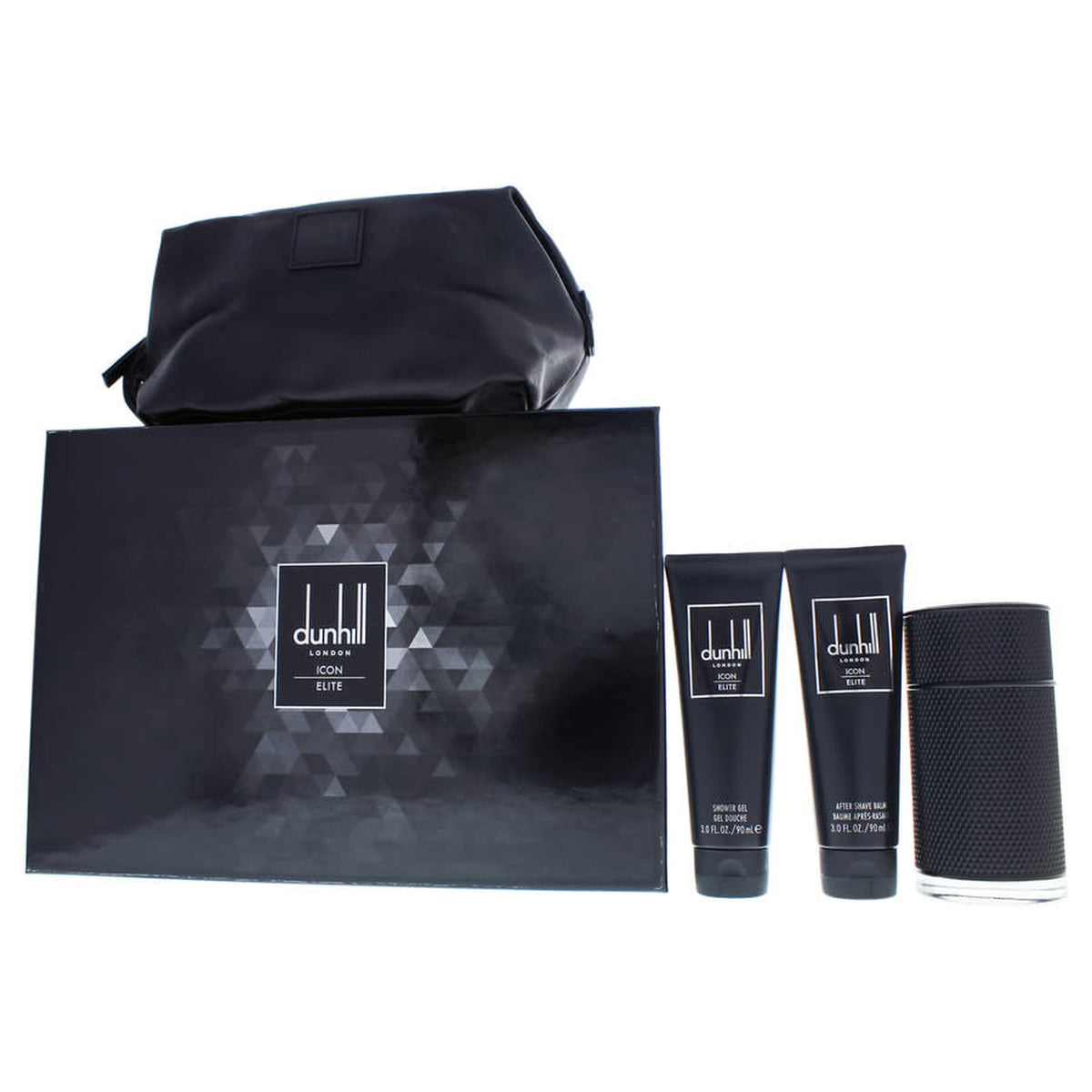 Dunhill Icon Elite 4 piece men’s fragrance gift set with Eau de Parfum, shower gel, after shave balm, and toiletry bag