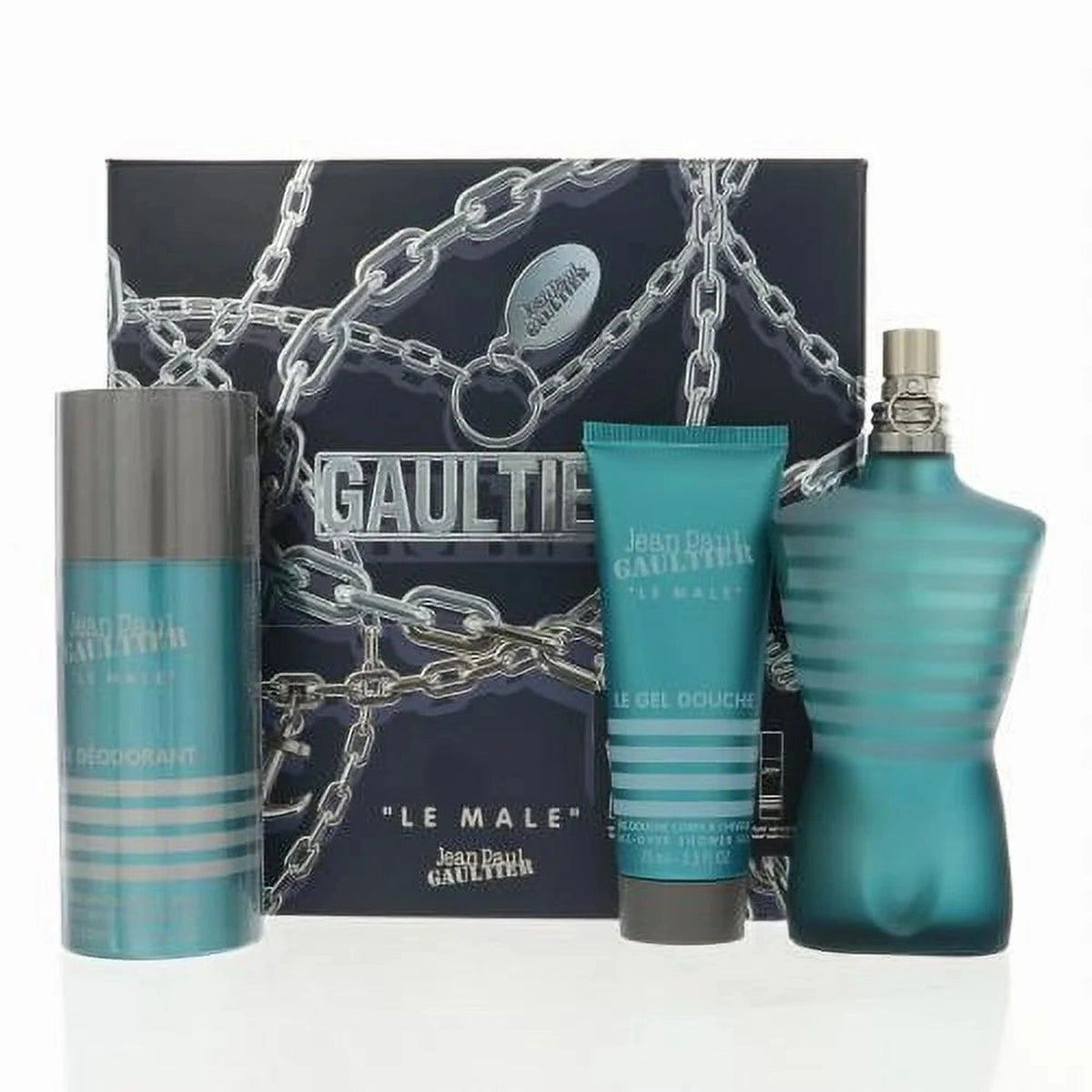 Jean Paul Gaultier Le Male Classic men’s fragrance gift set with Eau de Toilette, shower gel, and deodorant