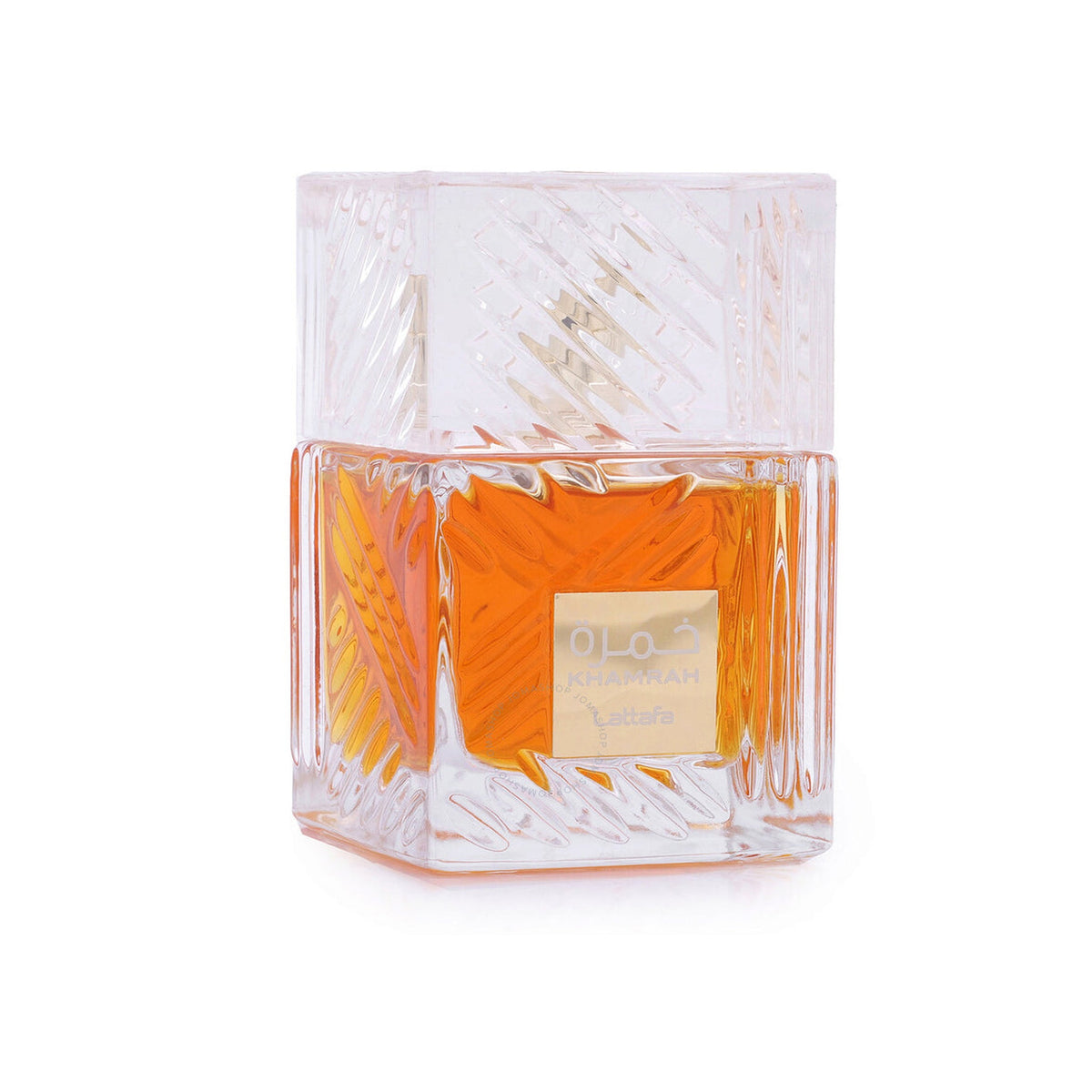 Lattafa Khamrah 3.4 oz Eau de Parfum spray bottle and box