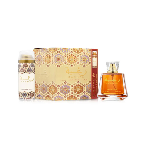 Lattafa Raghba 3.4 oz EDP spray plus 1.7 oz EDP fragrance set
