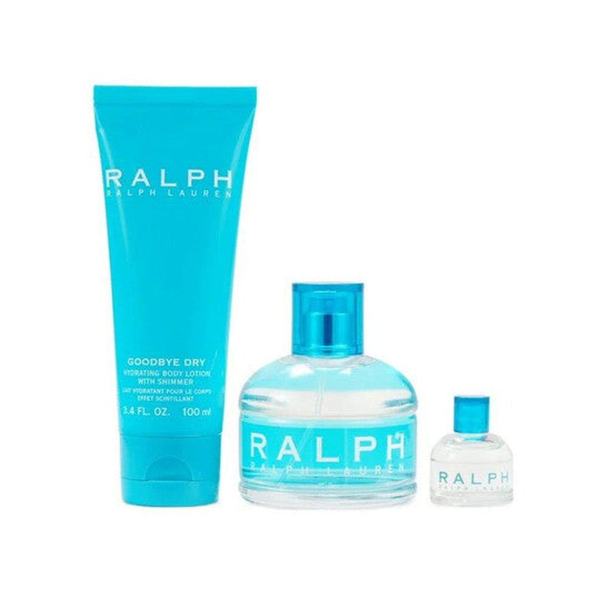 Ralph Lauren Ralph 3-piece fragrance set with 3.4 oz EDT, 7 ml travel spray, and 3.4 oz body lotion