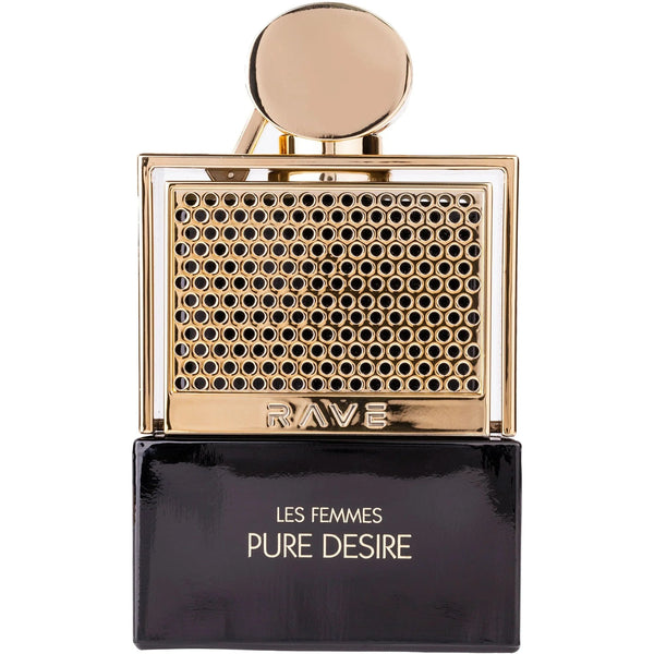 Lattafa Rave Now Pure Desire Gold 3.4 oz Eau de Parfum spray bottle