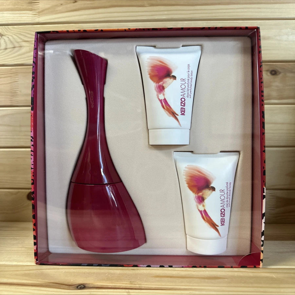 Kenzo Amour 3 piece fragrance gift set with 1.7 oz Eau de Parfum, body lotion, and shower gel