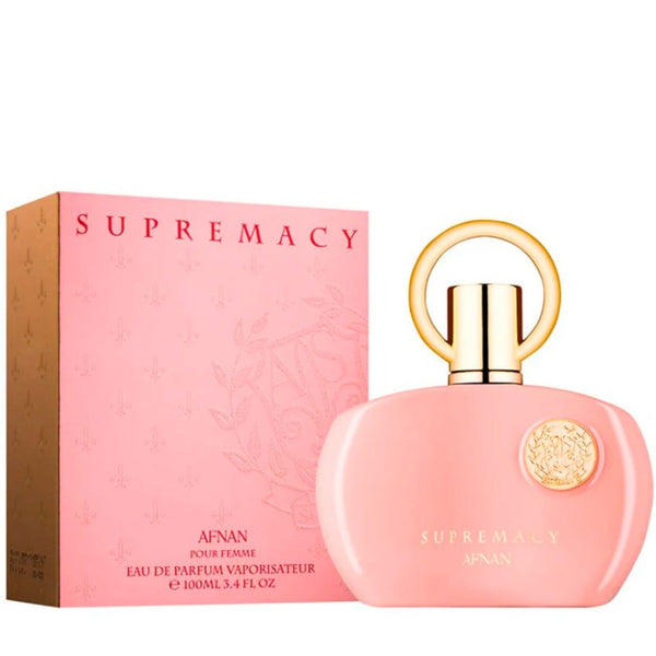 Afnan Supremacy Pink 3.4 oz Eau de Parfum Spray bottle and box