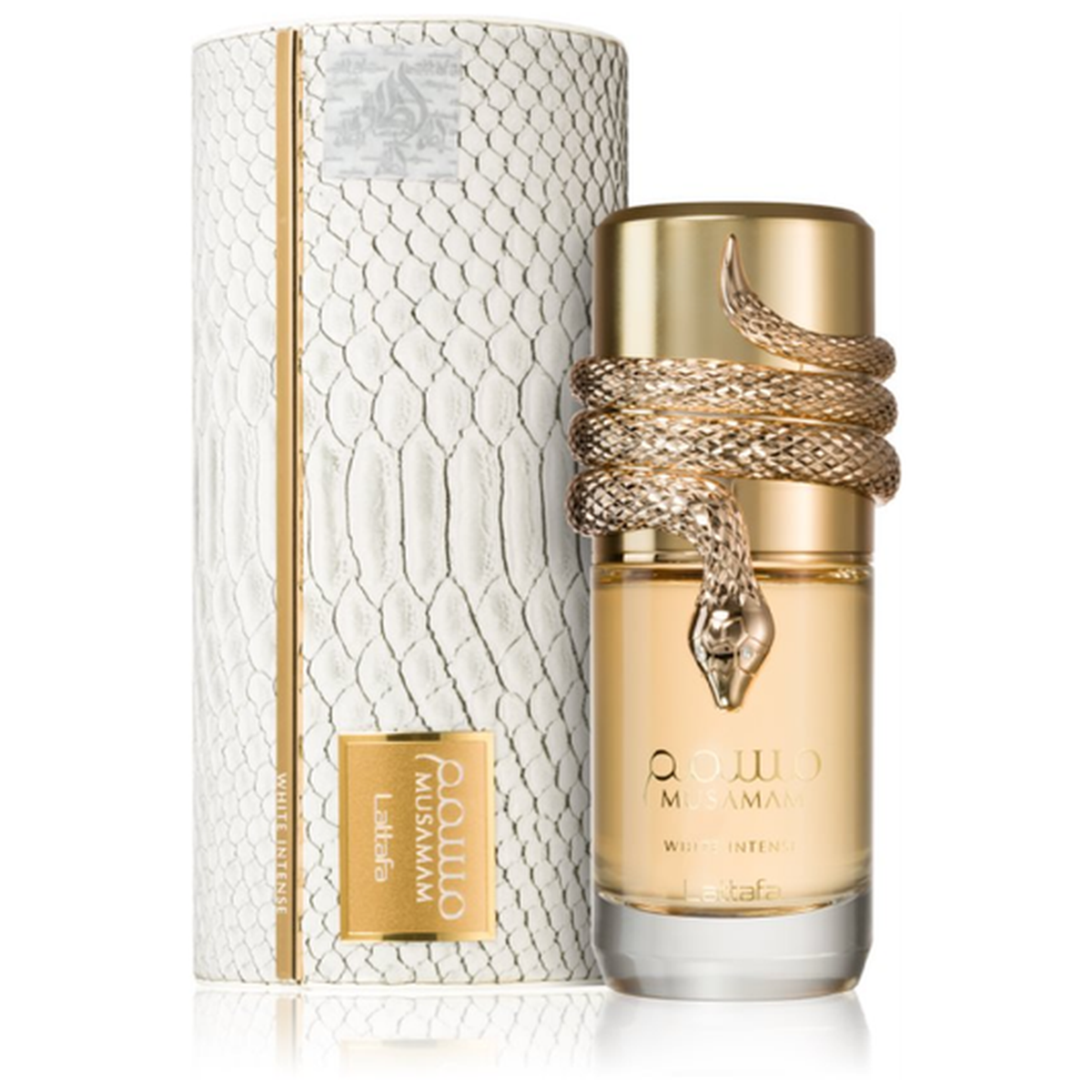 Lattafa Musamam White Intense 3.4 oz Eau de Parfum spray bottle