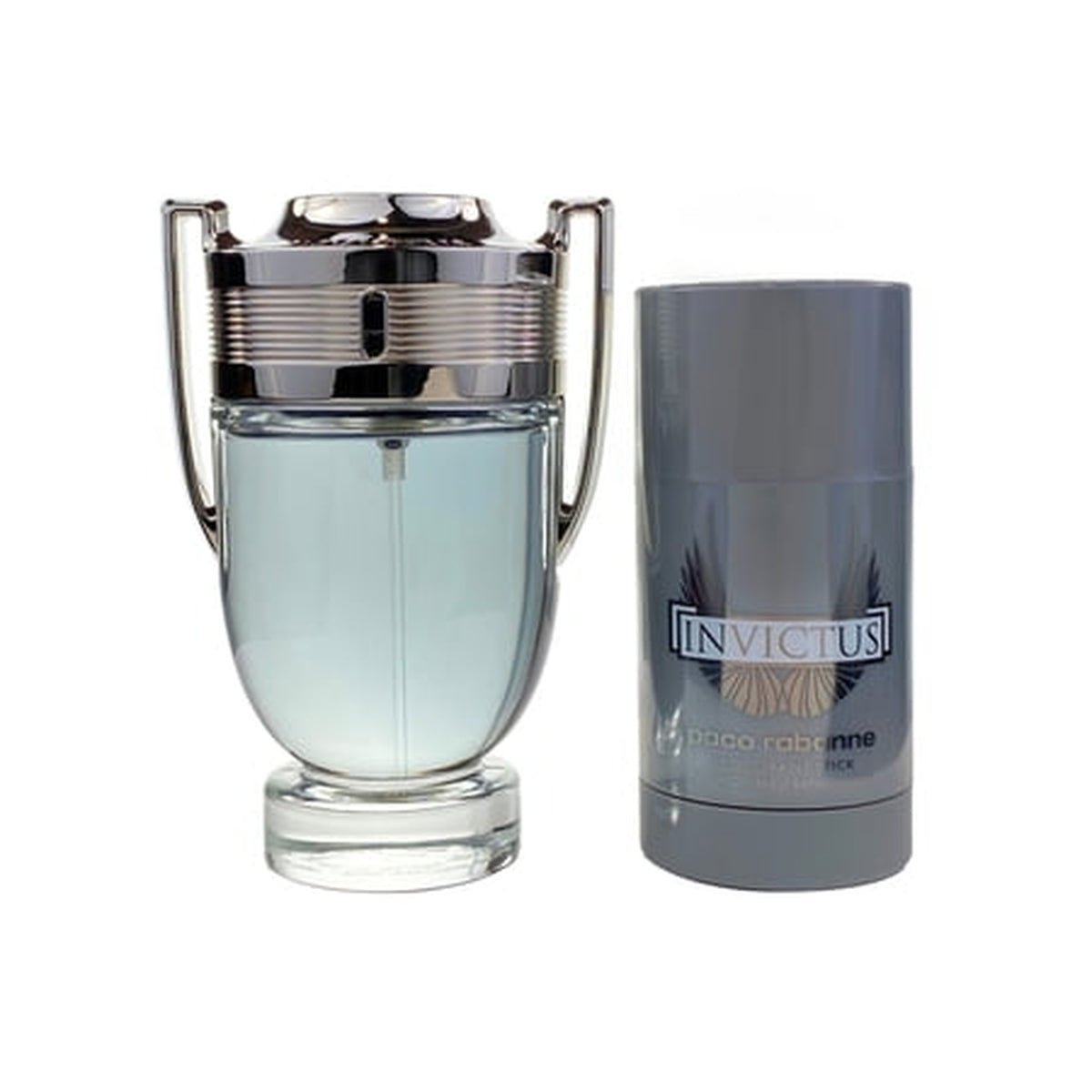 Paco Rabanne Invictus 2 piece travel box set with 3.4 oz Eau de Toilette and 2.5 oz deodorant spray