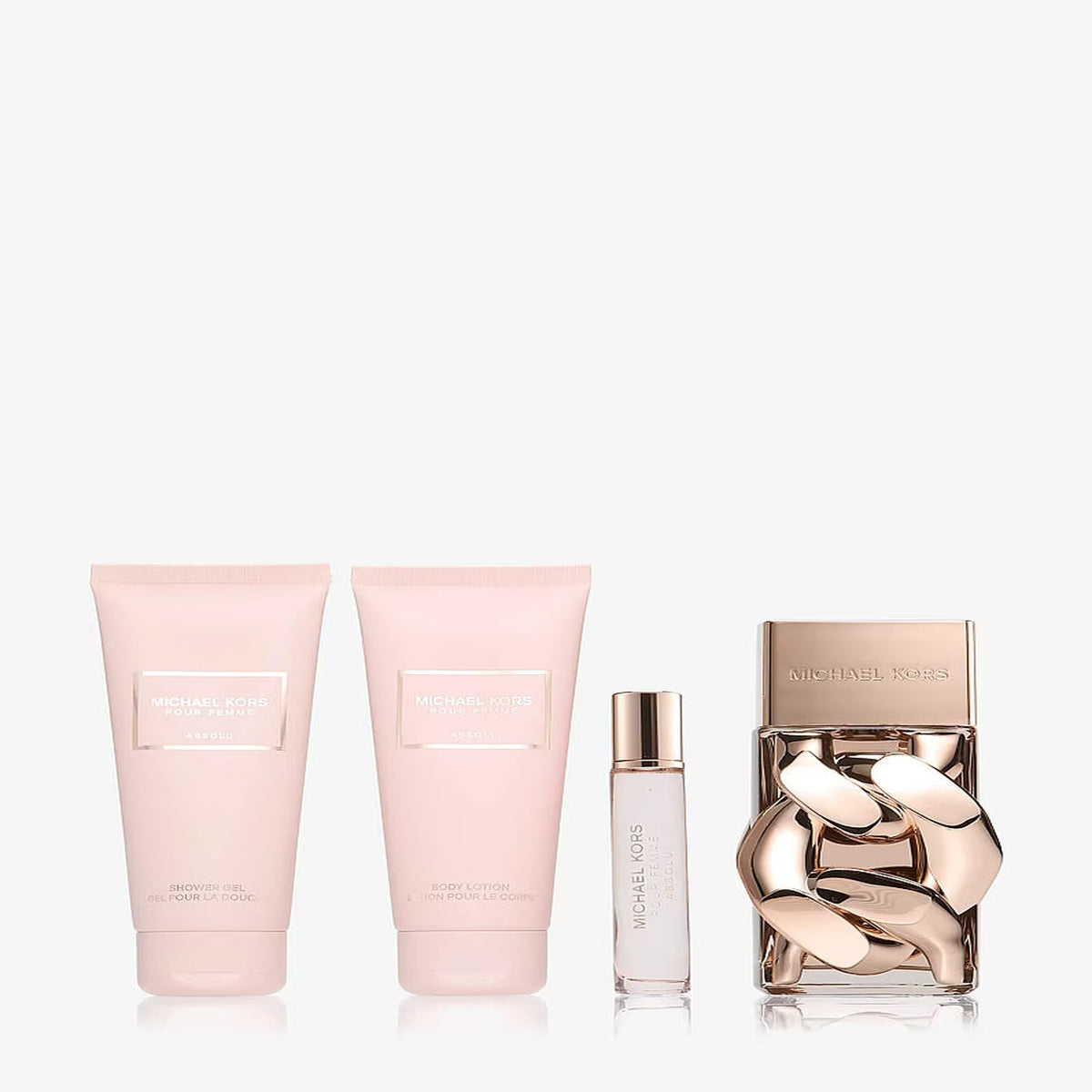 Michael Kors Absolu Femme 4 piece gift set with 3.4 oz Eau de Parfum, shower gel, body lotion, and 10 ml travel spray