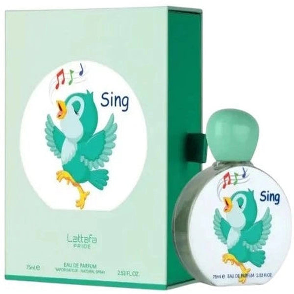 Lattafa Sing 2.5oz Eau de Parfum spray for kids bottle and packaging