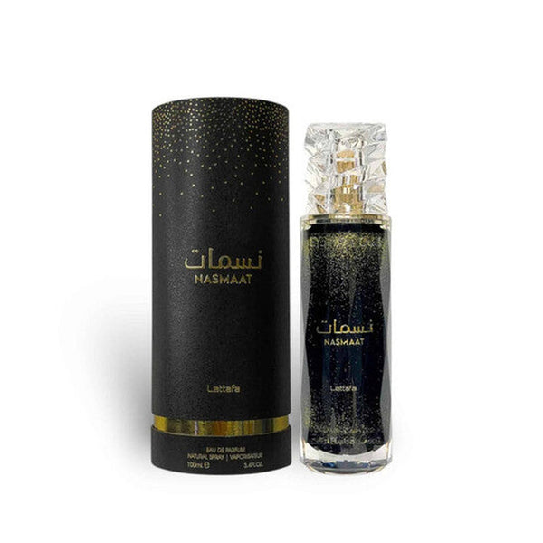 Lattafa Nasmaat 3.4 oz Eau de Parfum Spray bottle and packaging