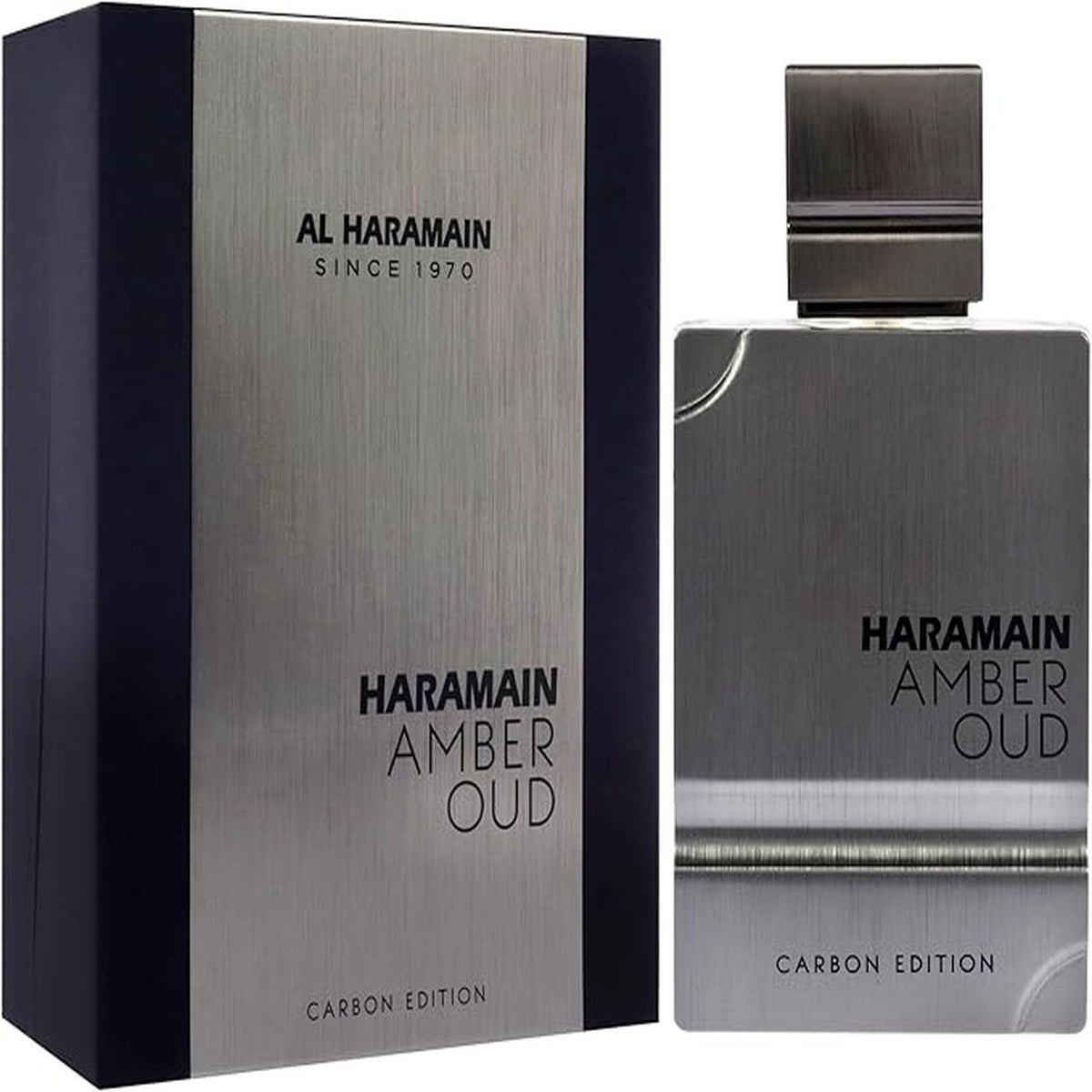Al Haramain Amber Oud Carbon Edition 6.7 oz EDP Spray bottle and packaging