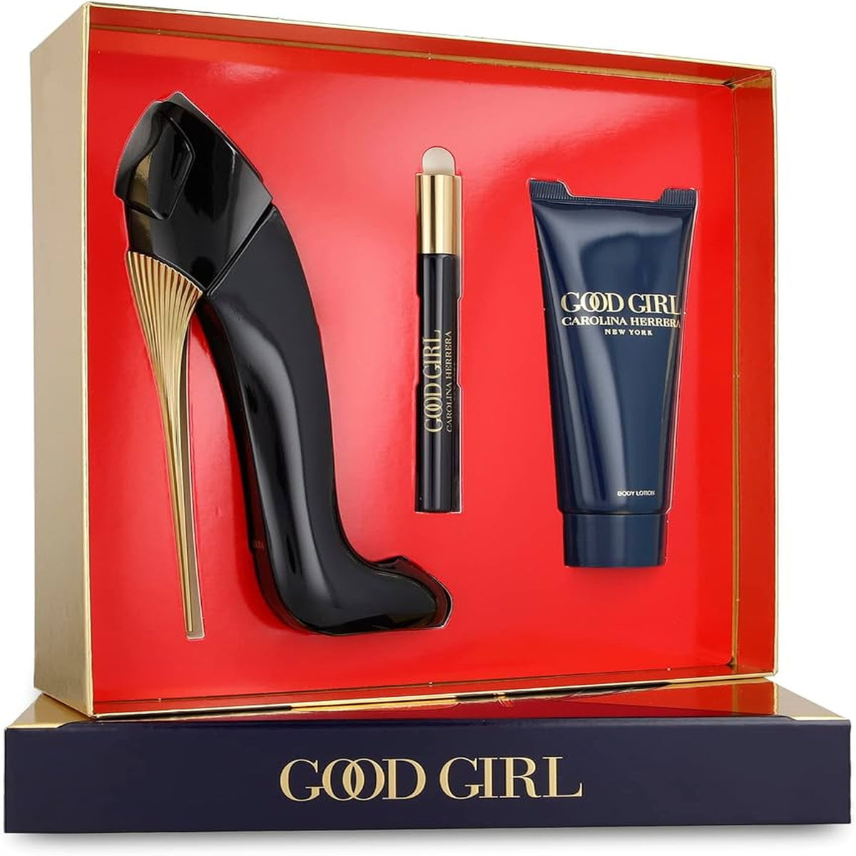 Carolina Herrera Good Girl 3 piece fragrance gift set with 2.8 oz Eau de Parfum, body lotion, and mini perfume