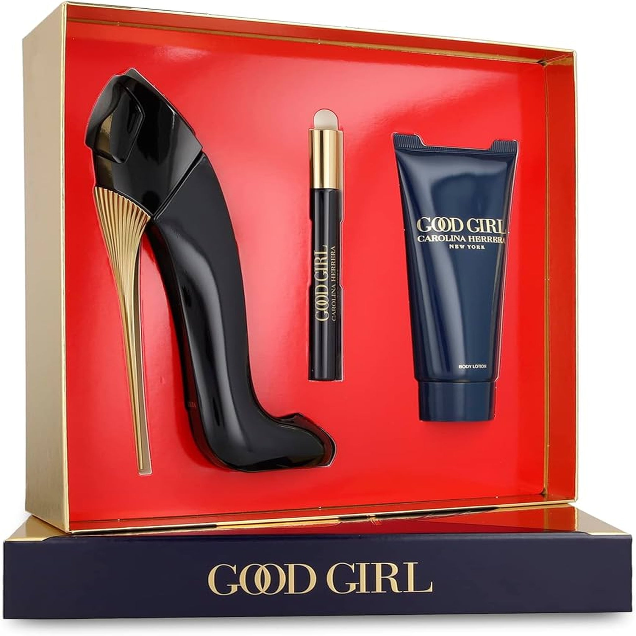 Carolina Herrera Good Girl 3 piece fragrance gift set with 2.8 oz Eau de Parfum, body lotion, and mini perfume