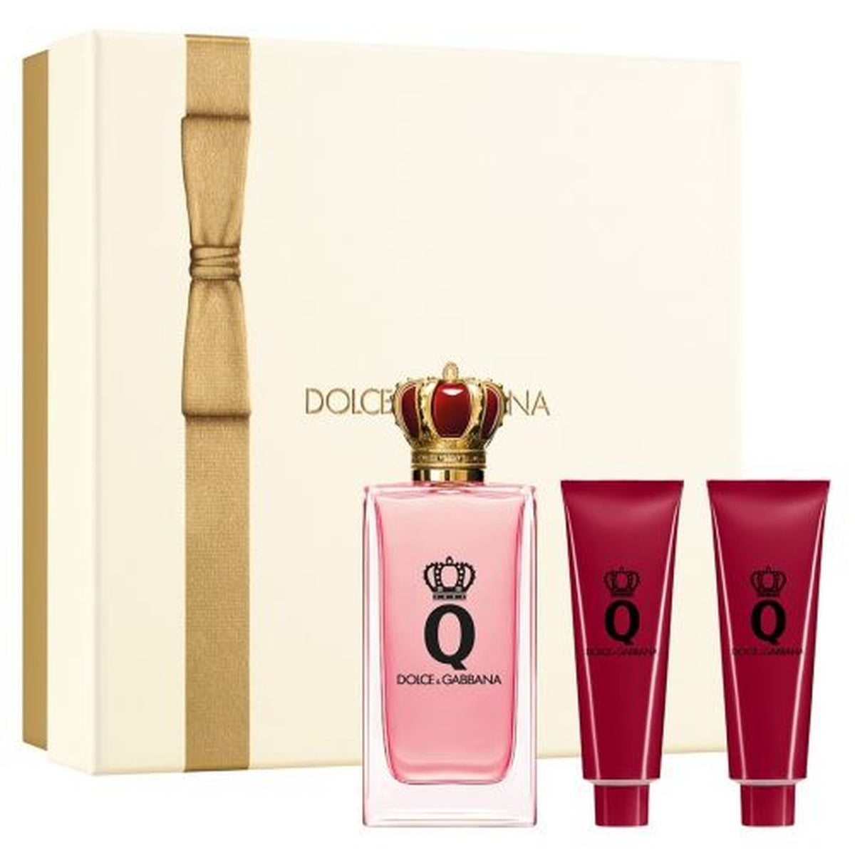 D&G Queen 3 piece fragrance gift set with 3.4 oz Eau de Parfum, shower gel, and body lotion