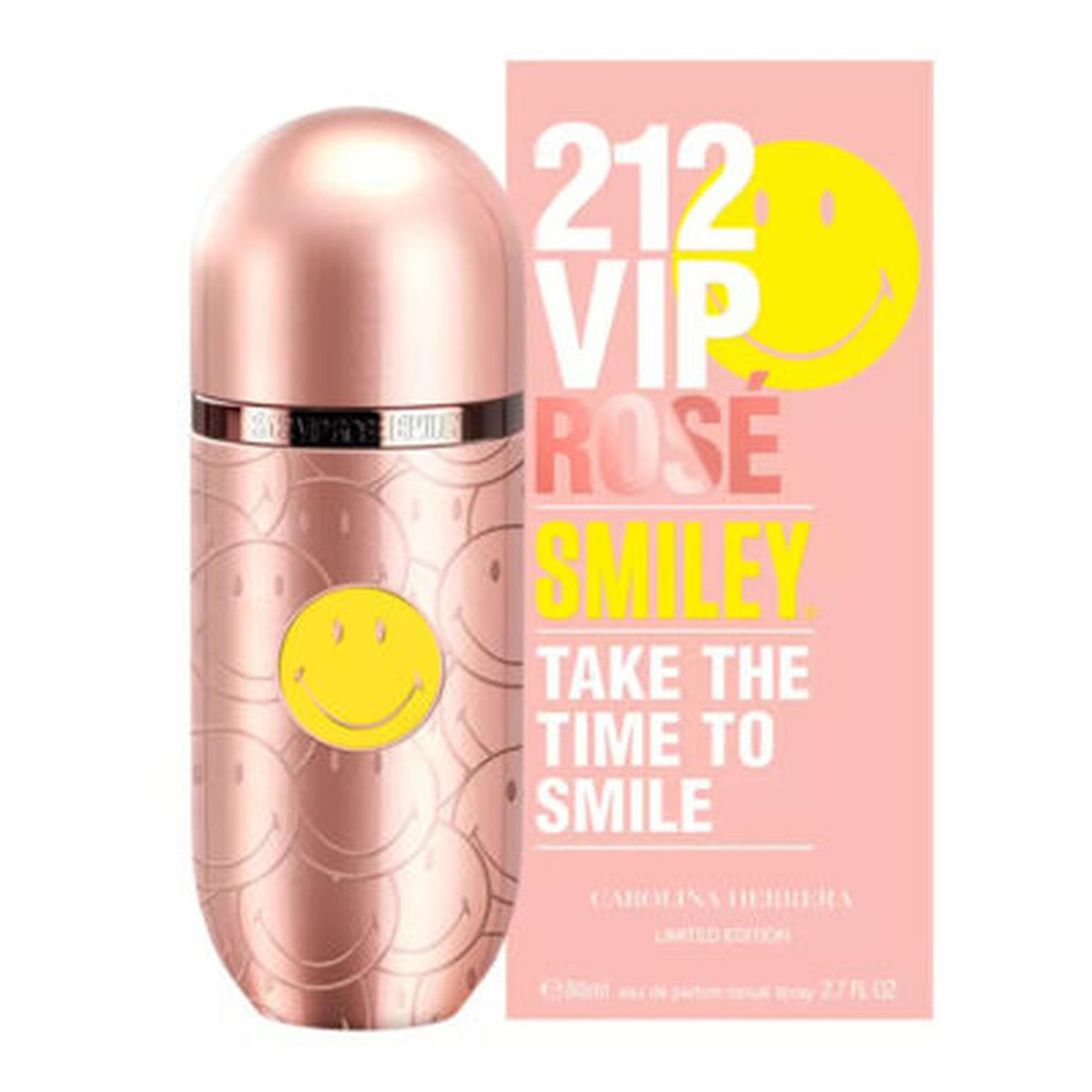 Carolina Herrera 212 VIP Rosé Smiley Edition 2.7 oz eau de parfum spray bottle