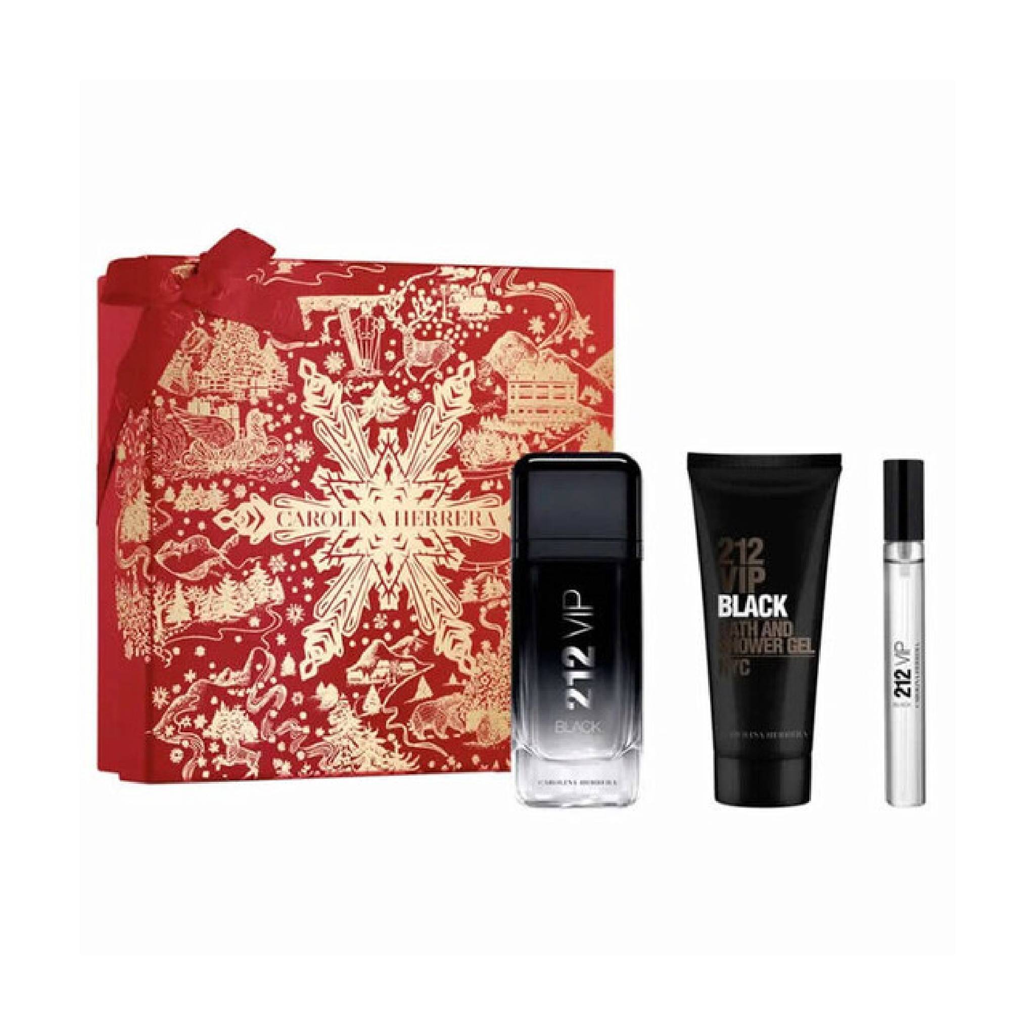 C. HERRERA 212 VIP BLACK 3PC (3.4OZ EDP + 3.4SG + 0.33OZ EDP) - Set
