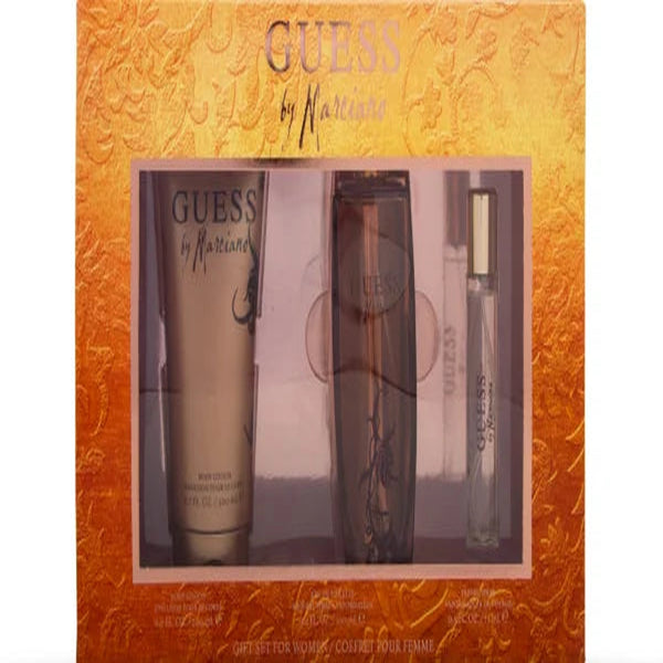 GUESS Marciano 3-piece fragrance gift set with 3.4 oz perfume, 6.7 oz body lotion, and 1 oz mini bottle