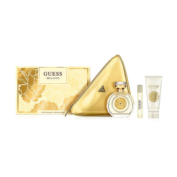 GUESS Bella Vita 4PC gift set with Eau de Parfum, travel spray, body lotion, and pouch