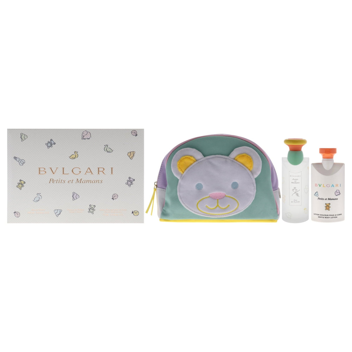 BVLGARI Petits et Mamans 3 piece gift set with 3.4 oz Eau de Toilette, body lotion, and pouch