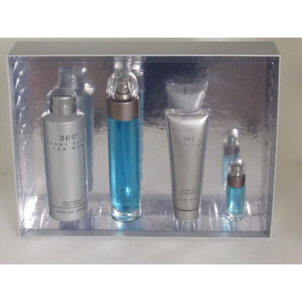 Perry Ellis 360 4pc(3.4oz Eau de Toilette+6.7deo+3ozsg+0.25oz Mini) - Set