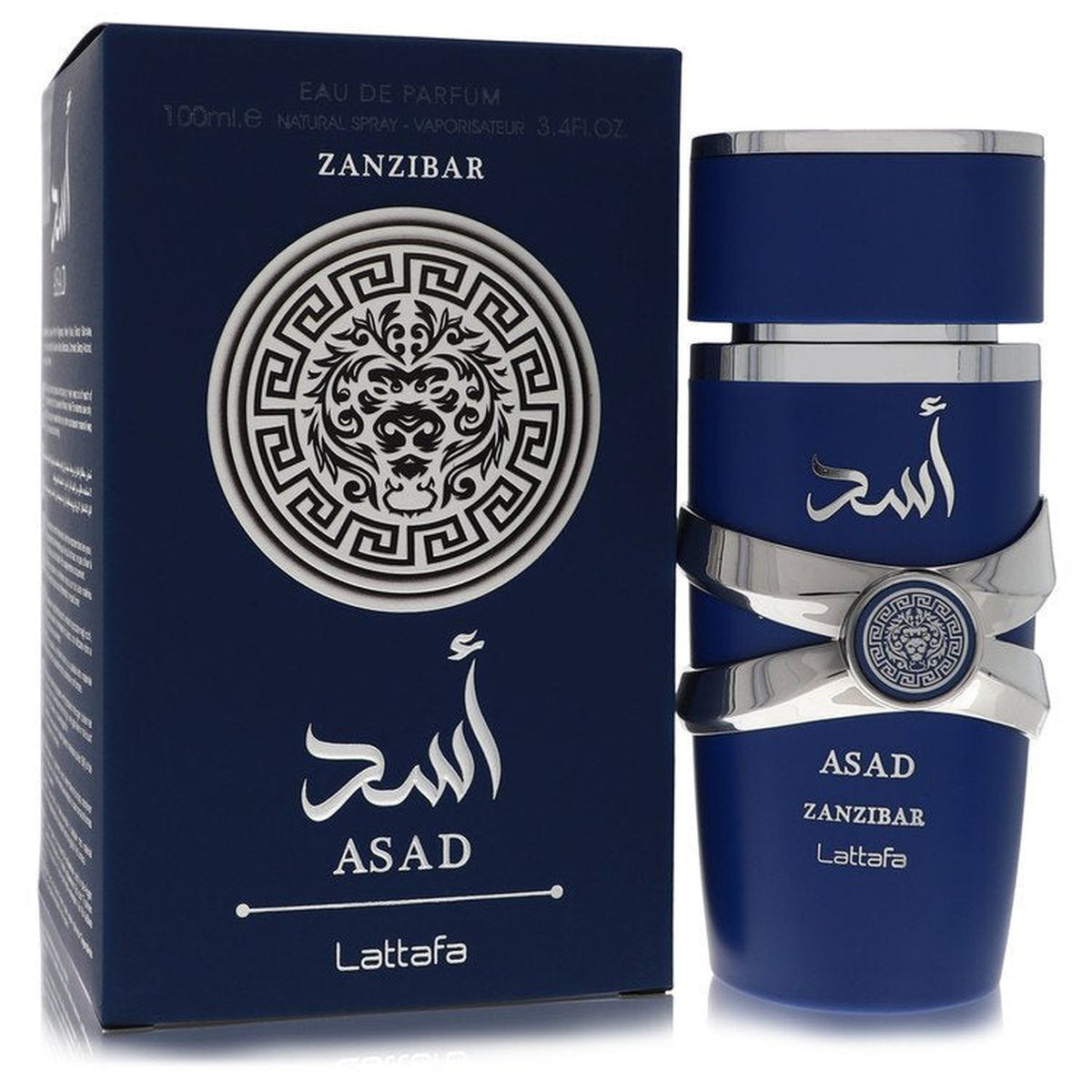 Lattafa Asad Zanzibar 3.4 oz EDP Spray bottle and box