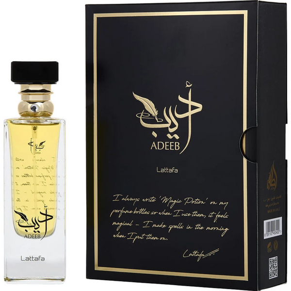 Lattafa Adeeb 2.8 oz Eau de Parfum spray bottle