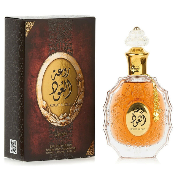Lattafa Rouat Al Oud 3.4 oz Eau de Parfum spray bottle