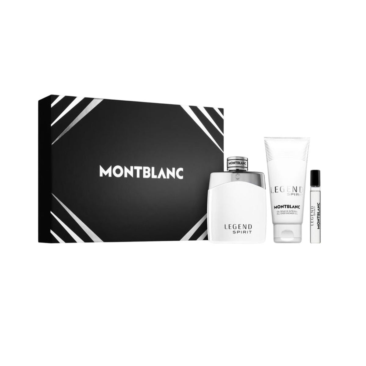 Montblanc Legend Spirit 3 piece hard box gift set with 3.4 oz EDT, shower gel, and mini fragrance