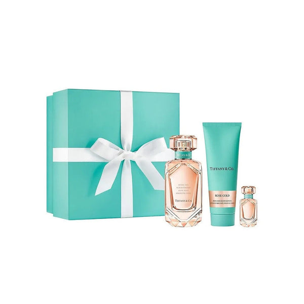 Tiffany & Co. Rose Gold 3-piece fragrance gift set with 2.5 oz Eau de Parfum, body lotion, and 5 ml mini