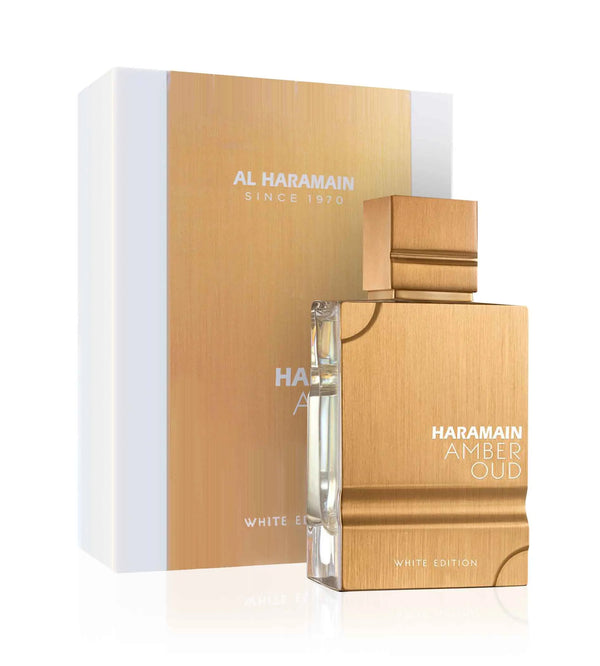 Al Haramain Amber Oud White 3.4 oz Eau de Parfum Spray bottle and packaging