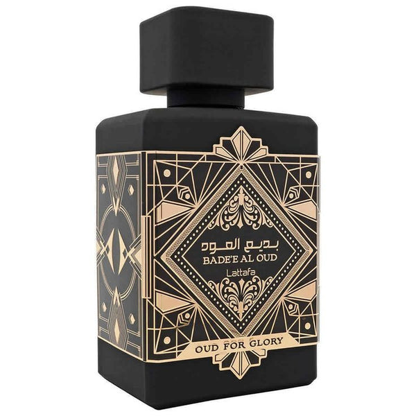 Lattafa Badee Al Oud For Glory 3.4 oz EDP Spray bottle and packaging