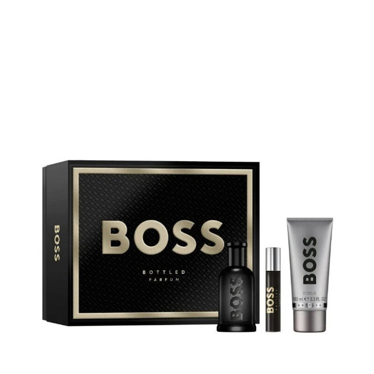Hugo Boss #6 Boss Bottled Parfum 3 piece gift set with 3.4 oz spray, shower gel, and mini parfum