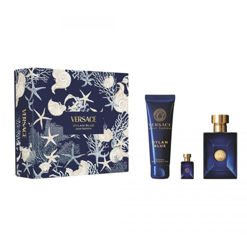 VERSACE DYLAN BLUE 3PC.(3.3OZ EDT  + 5ML MINI + 5OZ S/GEL) - Set