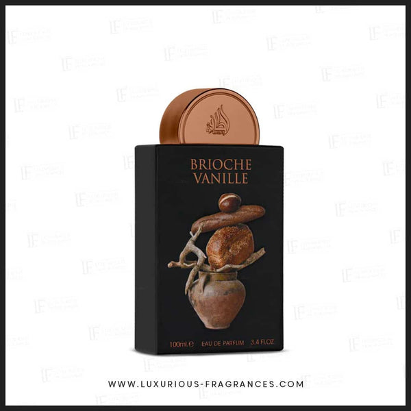 Lattafa Brioche Vanille 3.4 oz Eau de Parfum spray bottle and box