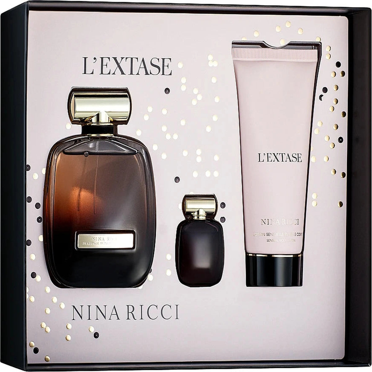Nina Ricci Nina L'Extase 3 piece travel gift set with eau de parfum, body lotion, and travel spray