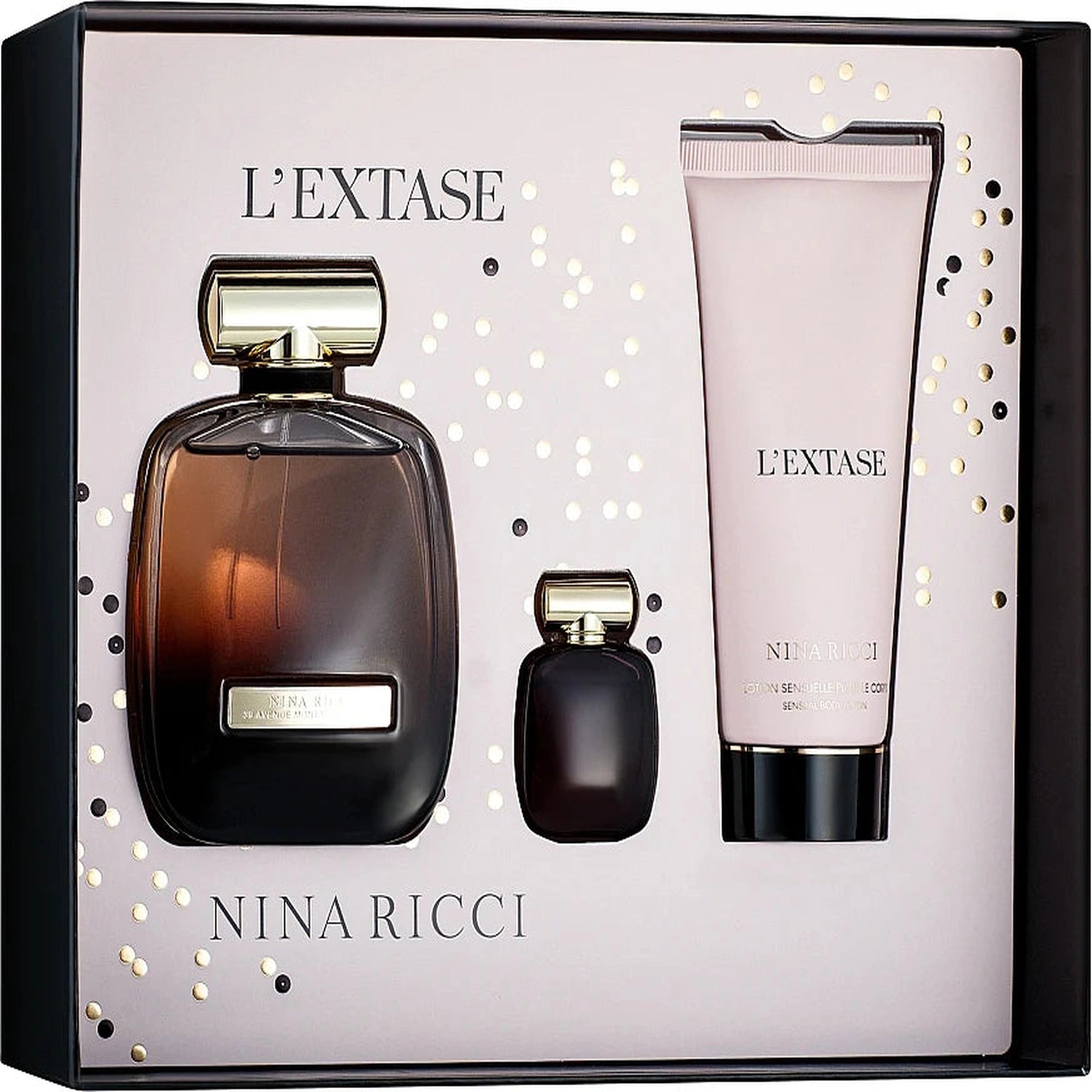 Nina Ricci Nina L'Extase 3 piece travel gift set with eau de parfum, body lotion, and travel spray