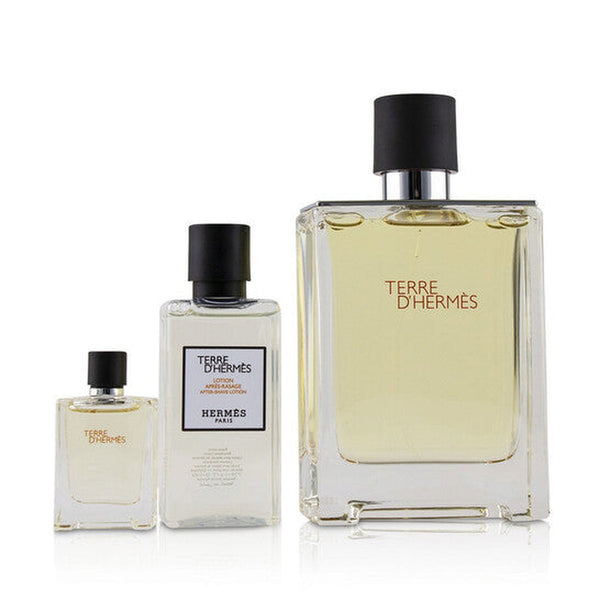 Hermes Terre d'Hermes 3 piece men's fragrance gift set with 3.4 oz eau de toilette, travel spray, and after-shave