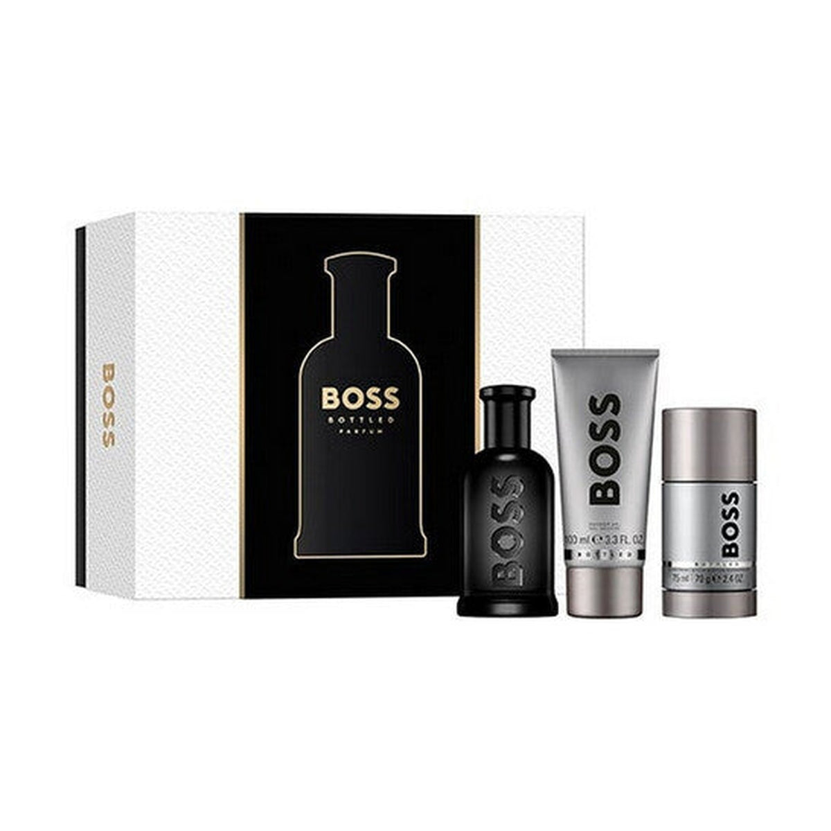 HUGO BOSS #6 Parfum 3 piece gift set with parfum spray, deodorant, and shower gel