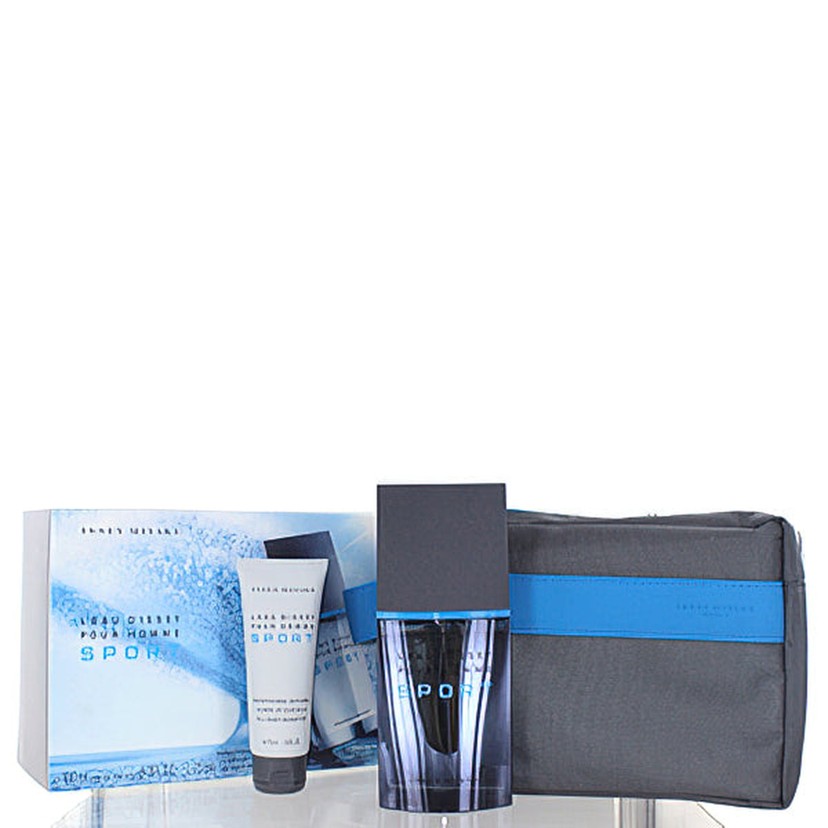 ISSEY MIYAKE SPORT 3-piece men's fragrance set with 3.4 oz bottle, 2.5 oz shampoo, and toiletry bag