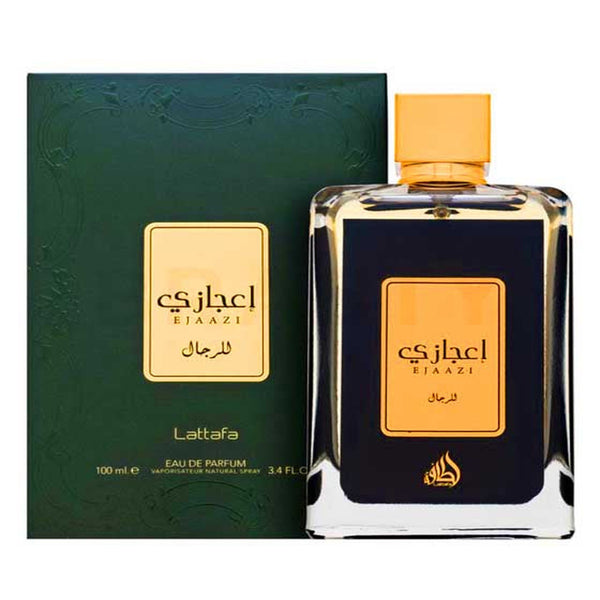 Lattafa Ejaazi 3.4 oz Eau de Parfum Spray bottle and box
