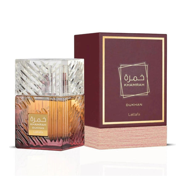 Lattafa Khamrah Dukhan 3.4 oz Eau de Parfum spray bottle