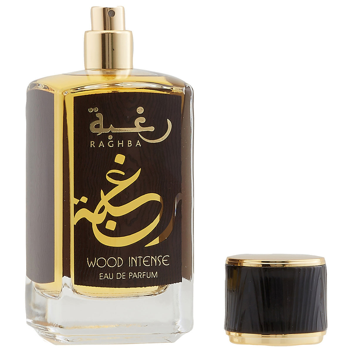 Lattafa Raghba Wood Intense 3.4oz Eau de Parfum spray bottle