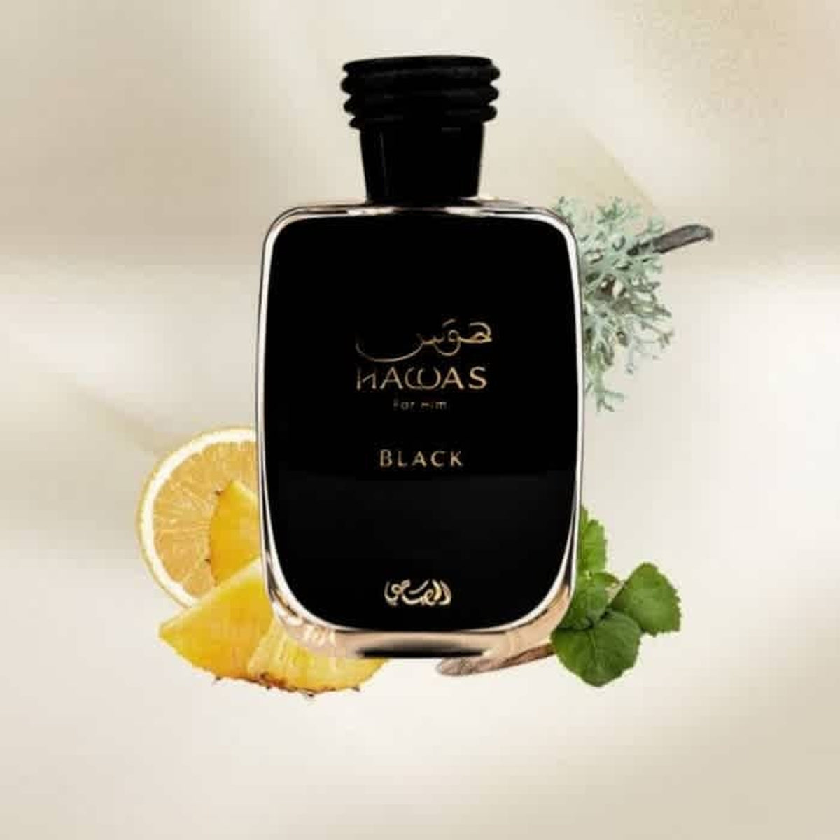 Rasasi Hawas Black 3.4 oz Eau de Parfum spray bottle