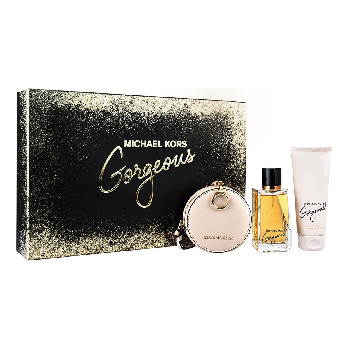 Michael Kors Gorgeous 3 piece gift set with 3.4 oz Eau de Parfum, body lotion, and coin purse