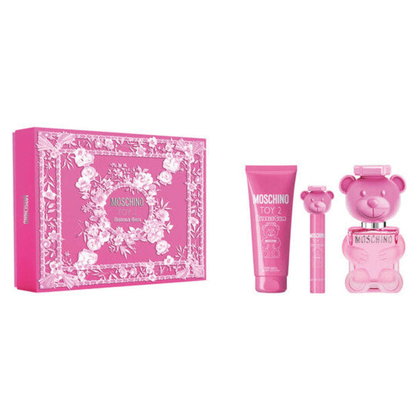 Moschino Toy 2 Bubble Gum 3 piece fragrance gift set with 3.4 oz Eau de Toilette, body lotion, and mini bottle
