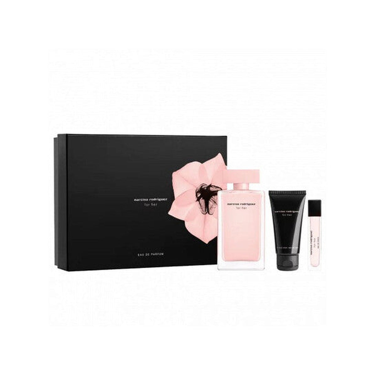 Narciso Rodriguez 3 piece Eau de Parfum gift set with 3.4 oz perfume, body lotion, and 10 ml travel spray